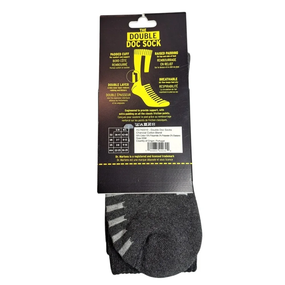 1 Pair Dr Martens Unisex‎ The Double Doc Sock Size S/M Charcoal Cotton Blend